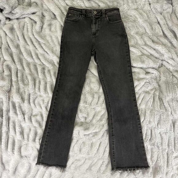 BDG Jeans Womens 24 Black Kick Flare High Rise Cropped Raw Hem Urban Outfitters - Picture 1 of 10